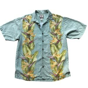 Tommy Bahama Silk Pale Green Birds Of Paradise Floral Print Short Sleeve Small